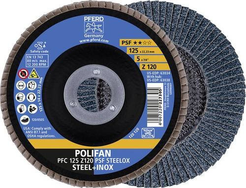 PFERD POLIFAN PSF STEELOX Fächerscheibe für Stahl und Edelstahl Durchmesser: 125 mm, Bohrung: 22,23 mm - Bild 1