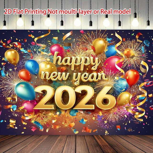 VIKAMA Dekorativer Stoffhintergrund für Silvester und Hochzeiten, Multicolor, 2026 Frohes Neues Jahr Banner - Bild 1