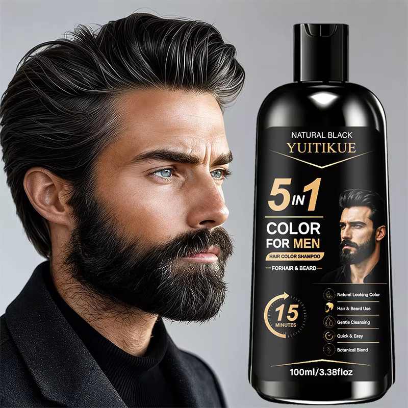 YUITIKUE 5-in-1 Herren Haarfarbe Shampoo, Schwarz, für Haar und Bart - Bild 3