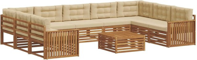vidaXL Sofagarnitur 10-teilig aus Massivholz Akazie in Natur und Beige mit modernem Design - Bild 1