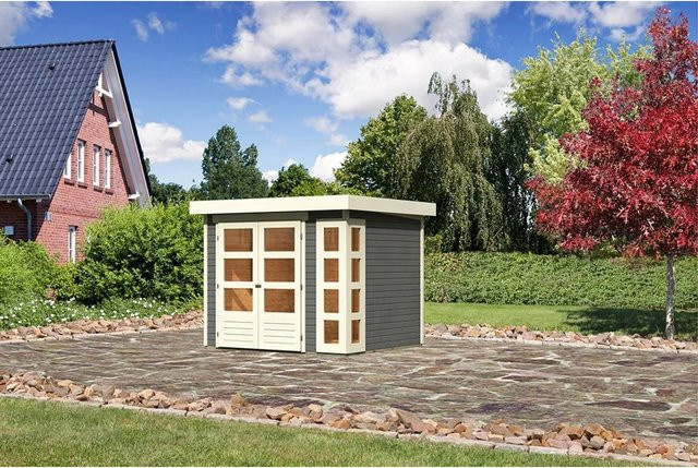 Karibu Holz-Gartenhaus Sölve in Terragrau mit Flachdach und modernem Design, B: 238 cm, T: 213 cm, H: 211 cm - Bild 1