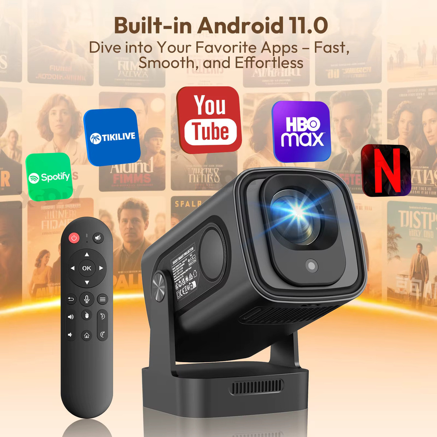 XGODY 4K Projektor Gimbal 5 Pro mit Android TV, Native 1080P Full HD, Autofokus, 330 ANSI, Dual Wifi und Bluetooth 5.4 für Home und Outdoor - Bild 3
