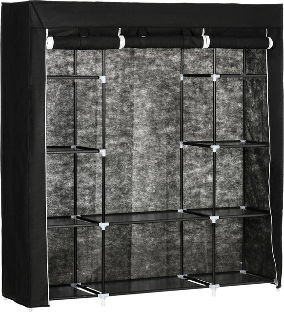 HOMCOM Stoffschrank Schwarz mit 1 Kleiderstange und 10 Einlegeböden aus Vliesstoff und Stahl, B/H/T: 150 x 162,5 x 43 cm - Bild 1