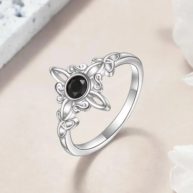 YILUOCD Ring 925 Silber, Obsidian, Damen - Bild 1