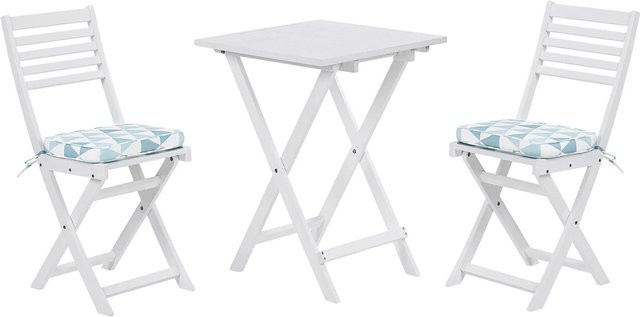 Beliani Bistro Set FIJI in Weiss und Blau mit Holz und Polyester, B/T/H: 60 x 60 x 84 cm - Bild 1