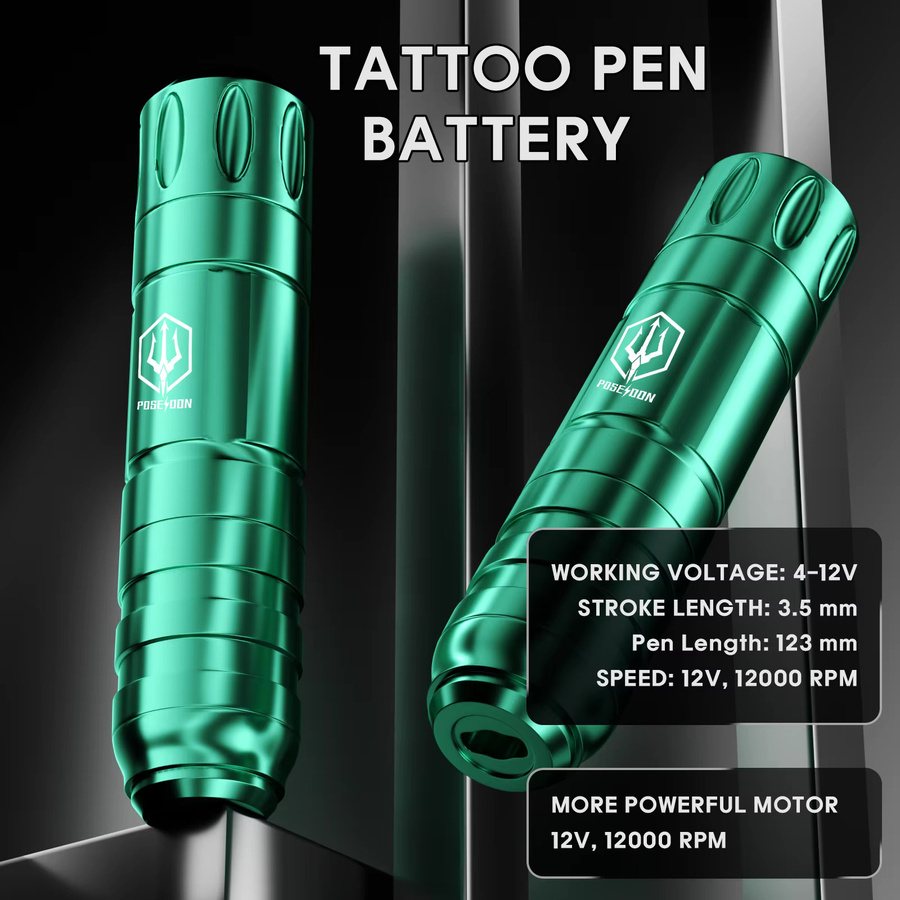 POSEIDON Tattoo-Set V5, Grünes Permanent-Make-up Set mit Tattoo-Pen, Tattoo-Maschine und kabellosem Stromversorgungsgerät - Bild 3