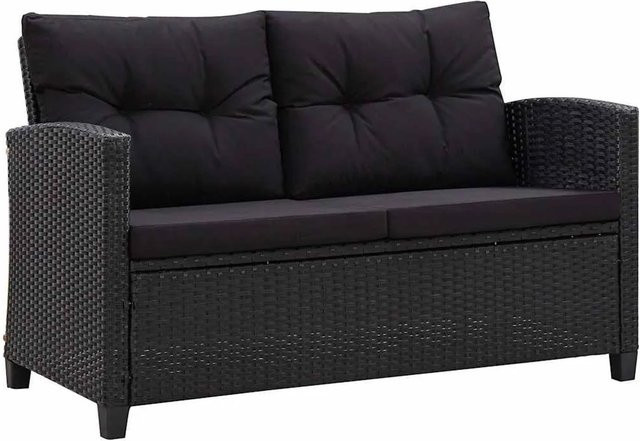 vidaXL 2-Sitzer-Gartensofa aus Poly Rattan mit Kissen in Schwarz, Breite: 124 cm - Bild 1