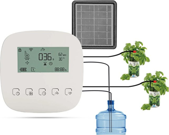 TOMTOP JMS Automatisches Bewässerungssystem mit Solarpanel und Doppelpumpensystem zur intelligenten Steuerung via WiFi, Sprache oder manuell für Zimmerpflanzen und Indoor-Pflanzen - Bild 1