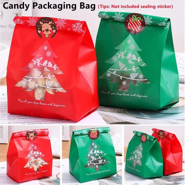 50 Stück Weihnachts-Geschenktüten mit Schneeflocken-Design in Grün für Süßigkeiten und Backwaren - Bild 1