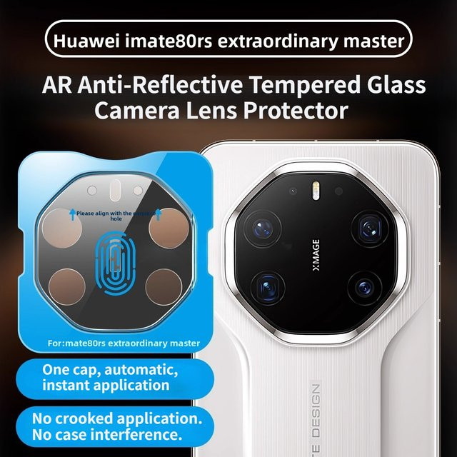 Anti-reflektierender Kamera-Objektivschutz aus gehärtetem Glas für Huawei Mate 80 und Mate 70 RS Pro Max, Schwarz, Transparent - Bild 1