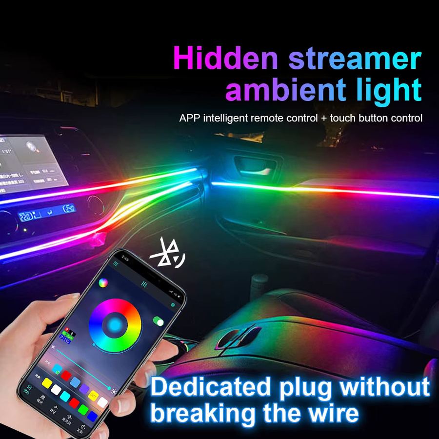KALADA 18 in 1 RGB Symphony Auto Umgebungslicht mit 64 Farben, LED-Streifen Neon Flex zur Innenraum Dekoration mit App-Steuerung, Multicolour - Bild 2