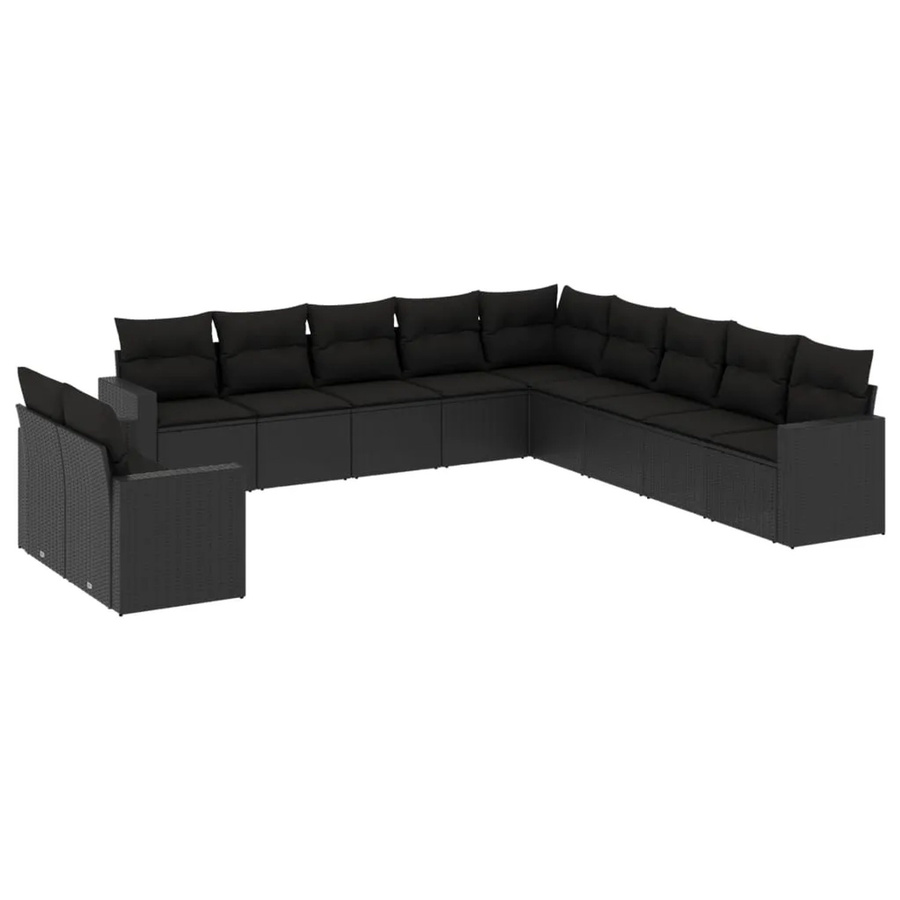 vidaXL 11-tlg Garten-Sofagarnitur aus Polyrattan in Schwarz mit Kissen und Metallrahmen - Bild 2