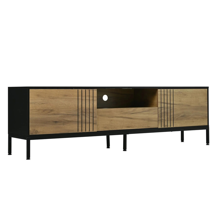 okwish TV Schrank Lowboard für Wohnzimmer in Natur Eiche mit Schublade, B/T/H: 170 x 35 x 50 cm - Bild 2