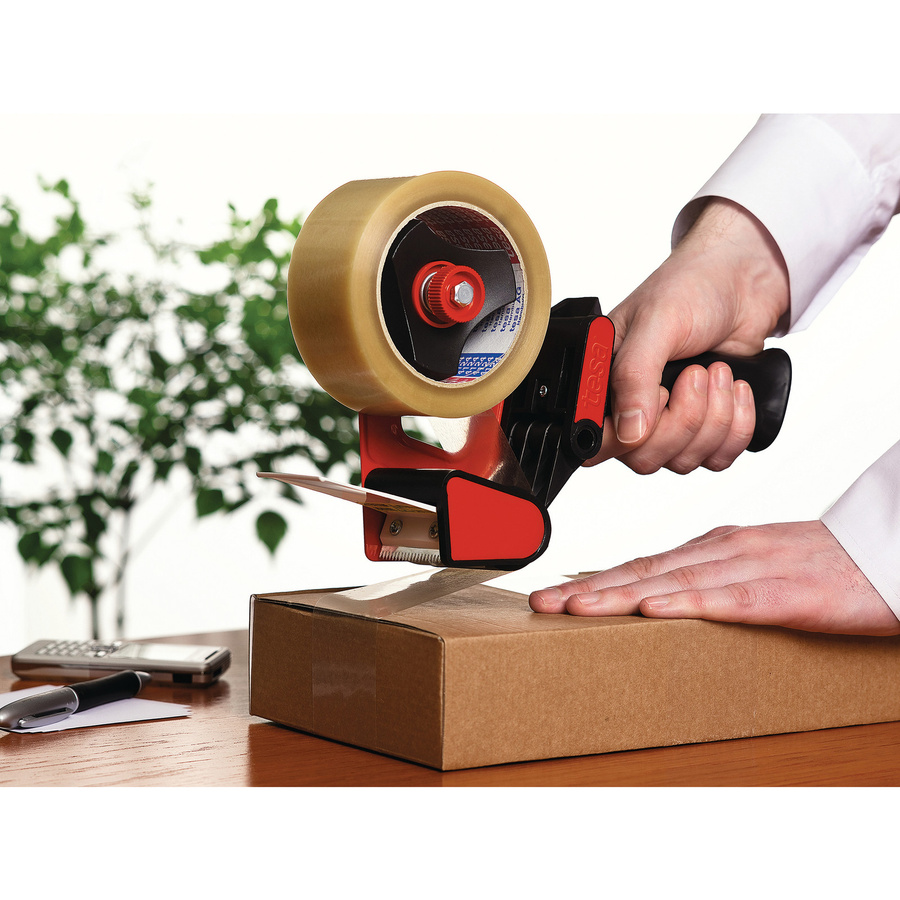 tesapack Universal-Handabroller Classic für Packband in Rot und Schwarz mit Rollenbremse und flexibler Andrucklasche - Bild 5