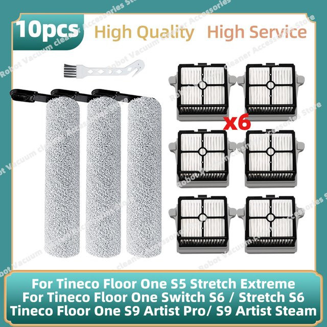 OSSIEAO Ersatzteil-Set mit Walzenbürste und Filter kompatibel mit Tineco Floor One Switch S6, Stretch S6, S9 Artist Steam, S9 Artist Pro und S5 Stretch Extreme - Bild 1