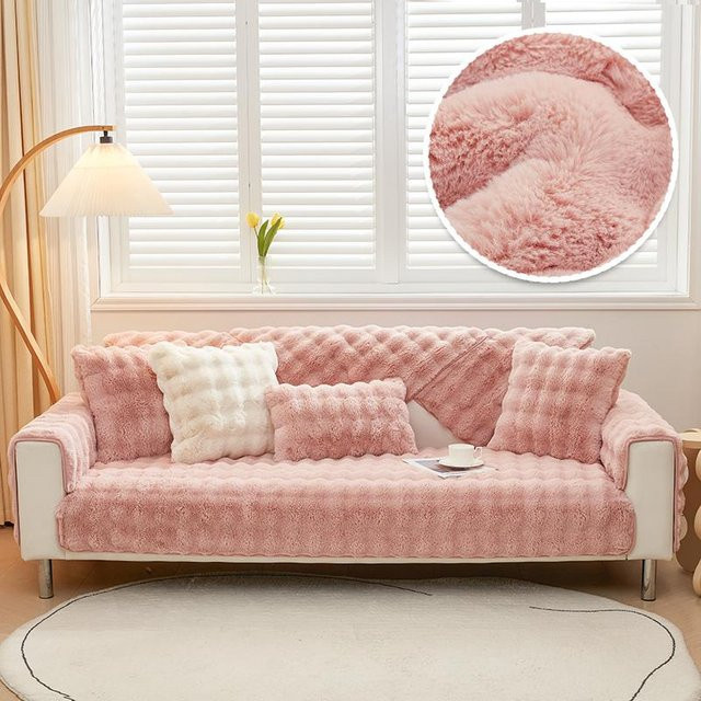 Super Six Sofakissen aus weichem Kaninchenplüsch in Beige, B/B: 70 x 70 cm - Bild 1