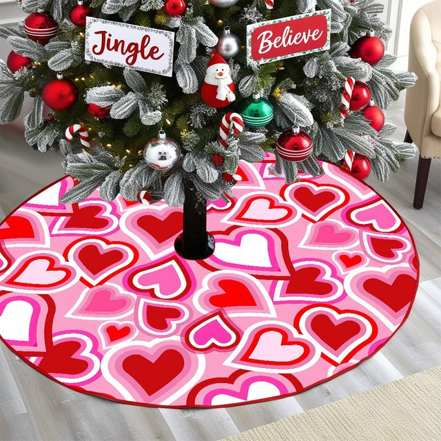 VIKAMA Weihnachtsbaumrock mit Pink Heart Design in Pink für deine Heimdekoration - Bild 1