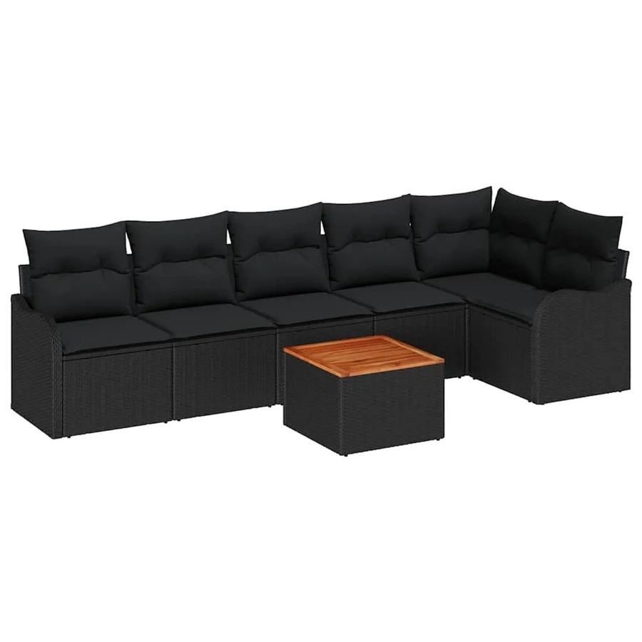 7-tlg. vidaXL Garten-Sofa-Set aus Polyrattan in Schwarz mit Polstern - Bild 2