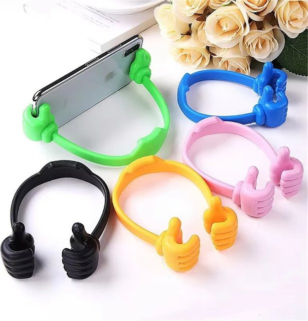 Universal Flexibler Tragbarer Daumen Handy Ständer in Gelb für Smartphone und Tablet kompatibel mit iPhone Samsung und Xiaomi - Bild 1