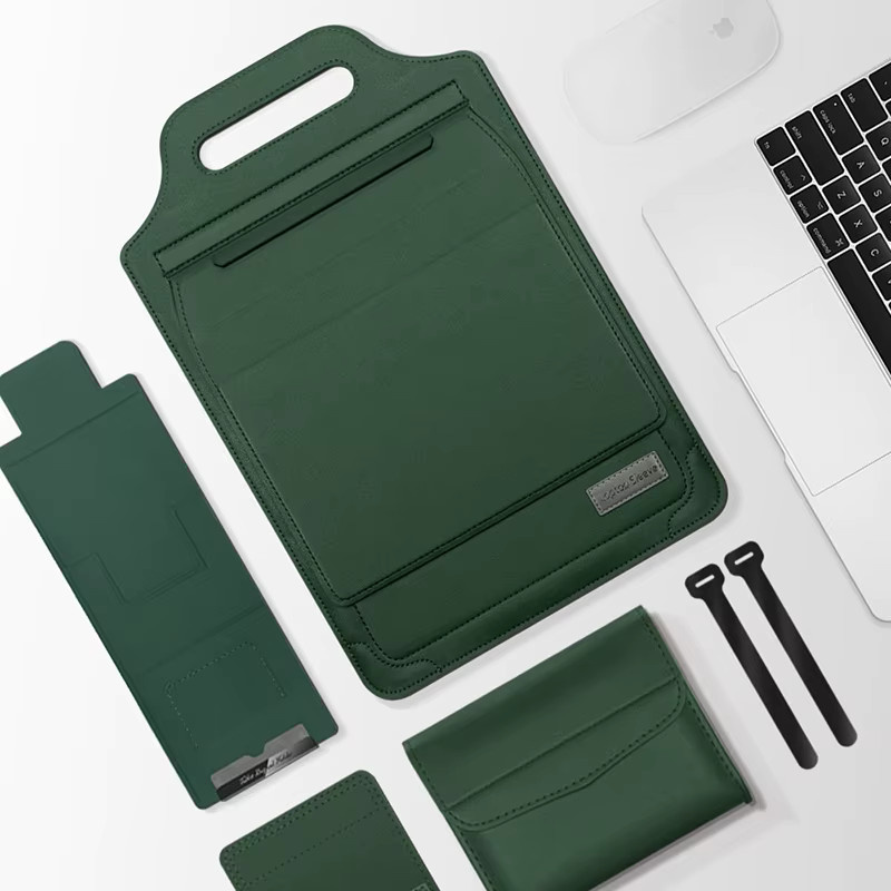 Apple Mehrzweck-Laptop-Hülle aus PU-Leder für MacBook Air und Pro inklusive Mauspad und Halterung in Gold und Grün - Bild 6