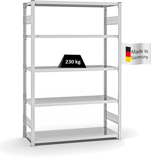 PROREGAL Fachbodenregal Stecksystem T-Profil Medium-Duty Grundregal, 5 Ebenen, Lichtgrau, H x B x T: 200 x 130 x 50 cm - Bild 1