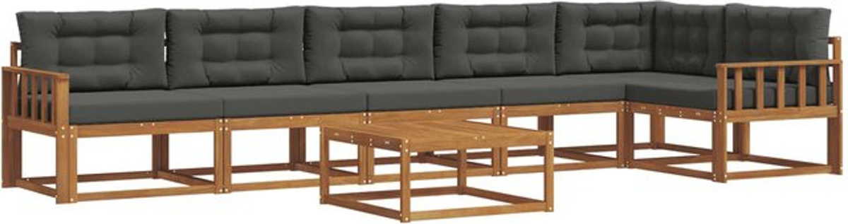 vidaXL Outdoor-Sofagarnitur aus Akazien-Massivholz mit Kissen, 7-teiliges Loungemöbel-Set in Natur und Anthrazit - Bild 1