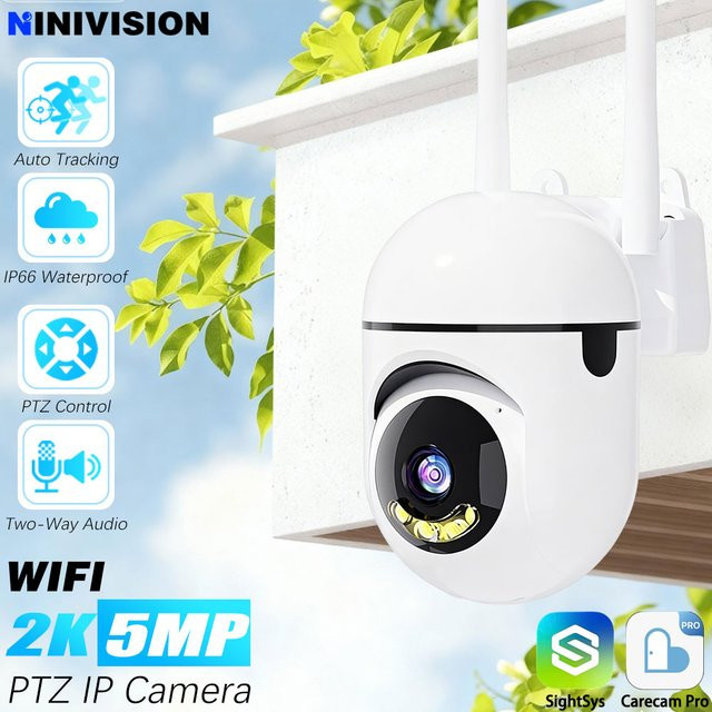 NINIVISION 5MP Mini WLAN IP-Kamera mit PTZ 360 Grad Überwachung, KI Automatische Verfolgung und Zwei-Wege-Audio in Weiß - Bild 1