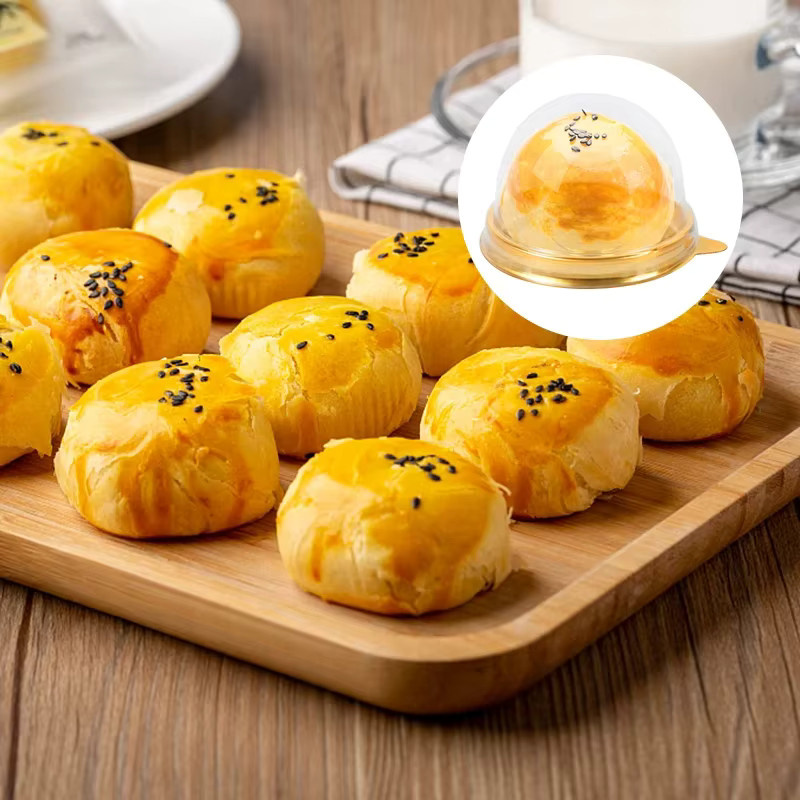 50 Stück Mini Transparent Kuchen Box Container mit Gold-Akzent für Muffin und Cupcake als Gebäckverpackung für Hochzeit, Geburtstag oder Party - Bild 3