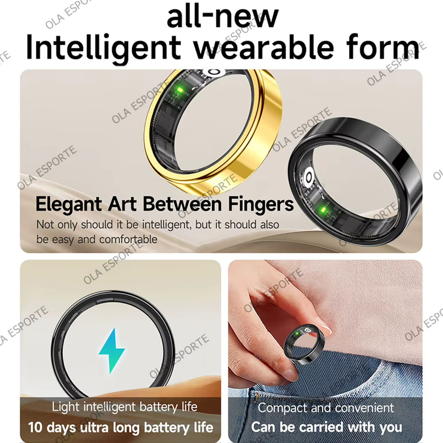 Ola Esporte Smart Ring Schwarz mit Ladeetui für Männer und Frauen inklusive Anruf- und Nachrichtenfunktion sowie Herzfrequenz- und Stressmonitor - Bild 2