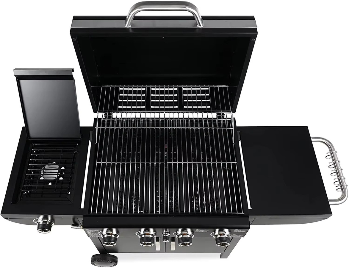 Homfa Gasgrillwagen aus Edelstahl in Schwarz mit Piezo-Zündung, Thermometer und 4 Brennern à 1000 BTU / 2,93 kW für Garten und Camping - Bild 3