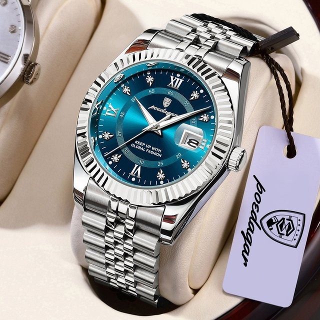 POEDAGAR Armbanduhr Edelstahl, Quarz, Blau, Herren - Bild 1