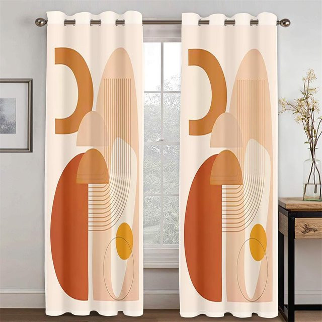 Yiran Furniture 2er-Set Vorhänge mit 3D abstraktem geometrischem Design in Multicolour, semi-transparent, Polyester, B: 50 cm, H: 130 cm - Bild 1