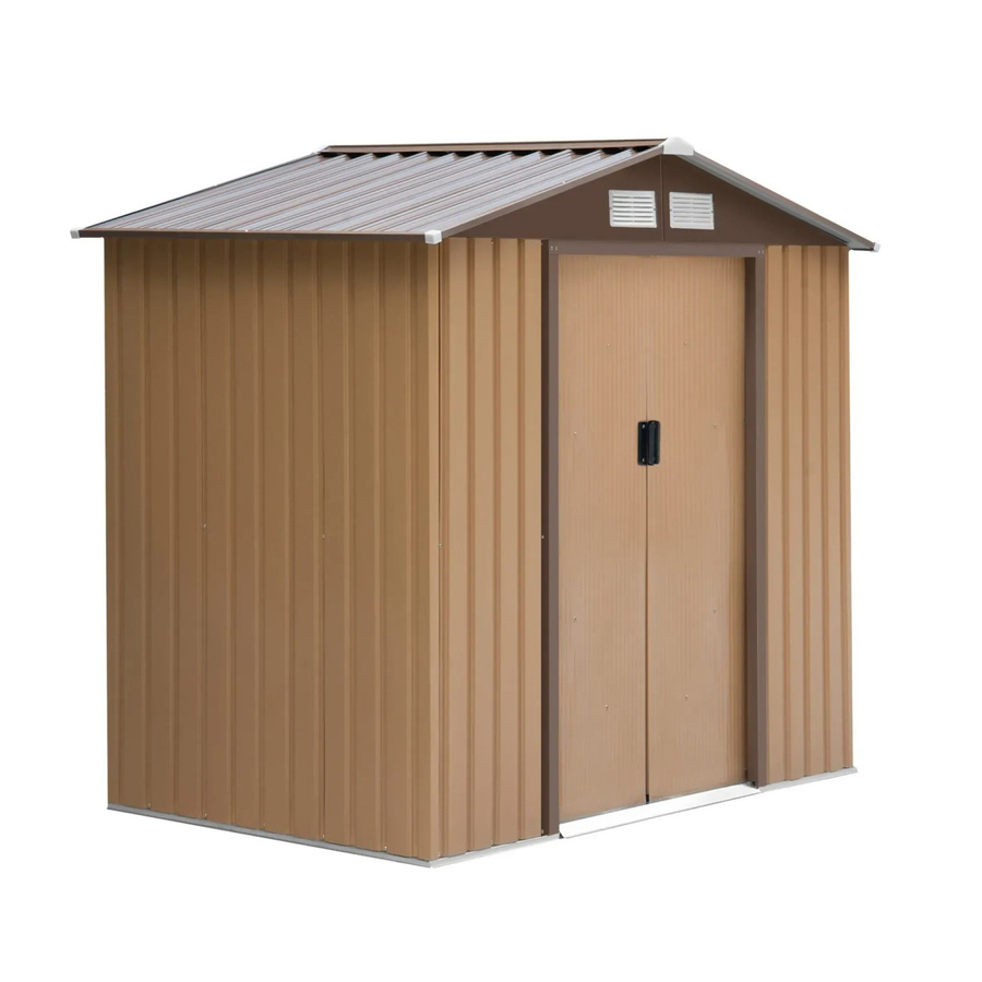 Outsunny Gartenhaus aus verzinktem Stahl in Braun mit Bodenrahmen und Schiebetüren, B/H/T: 130 x 185 x 213 cm - Bild 5