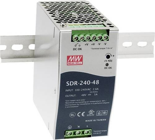 Mean Well SDR-240-24 Hutschienen-Netzteil in Silber, 24 V/DC, 10A, 240W - Bild 1