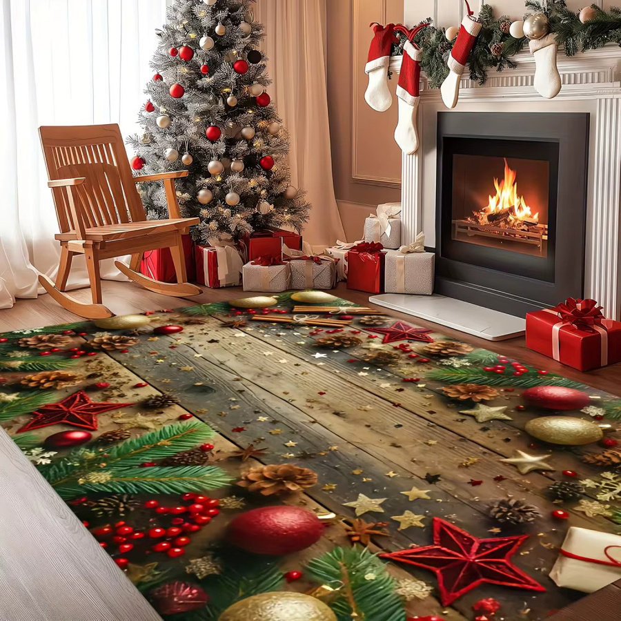 VIKAMA Weihnachtsteppich als rutschfeste Weihnachtsmatte für Wohnzimmer und Garten in Mehrfarbig - Bild 3