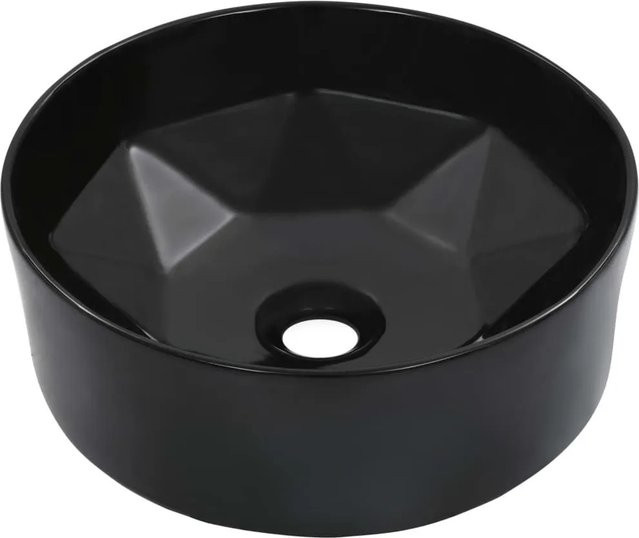 vidaXL Aufsatzwaschbecken aus Keramik in Schwarz, rund, Breite: 36 cm, Tiefe: 14 cm - Bild 1