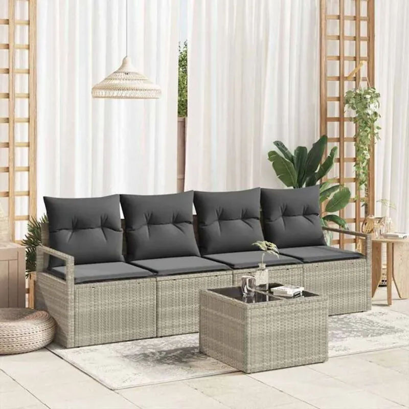 Vidaxl Loungemöbel Garten-Sofa-Set aus Polyrattan und Metall in Grau, 5-teilig, modular, B/T/H: 55 x 55 x 37 cm - Bild 1