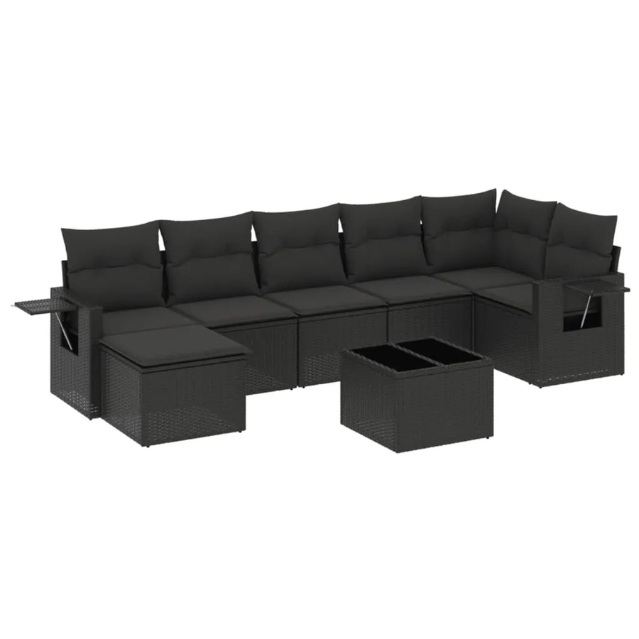 vidaXL 8-teilige Garten-Sofagarnitur in L-Form aus schwarzem Poly-Rattan mit Kissen und pulverbeschichtetem Stahlgestell - Bild 2