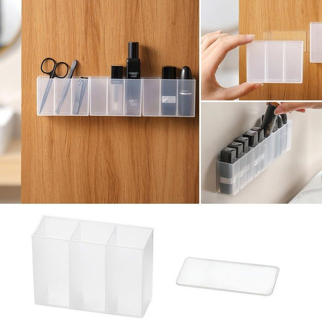 Selbstklebender Multifunktions-Stiftehalter von Binchi Cultural Supplies zur Wandmontage, Organizer für Schreibwaren und Make-up-Tools, Grau, B/T/H: 9 x 5,5 x 3 cm - Bild 1