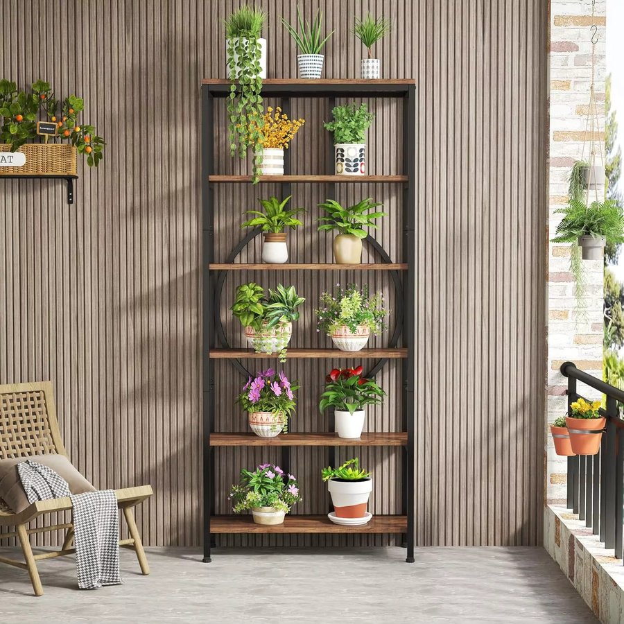 LITTLE TREE Industrie Bücherregal aus Metall, 6-stufiges Etagere-Regal in Rustic Brown, Höhe: 180 cm - Bild 4