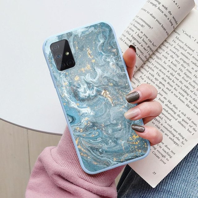 Marmor Muster Handyhülle für Samsung Galaxy A51 und A71 in Blau aus weichem Silikon - Bild 1