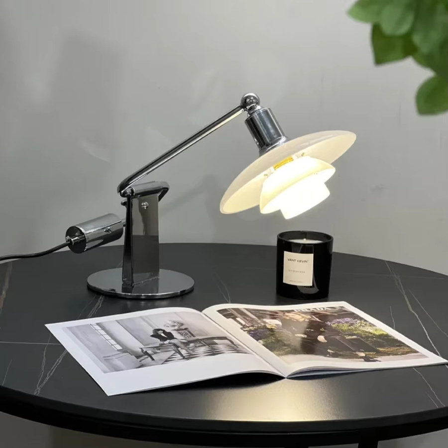 ZIMULONG Klassische Tischlampe im Vintage-Stil mit Glas und verstellbarem Langarm in Transparent oder Weiß - Bild 3