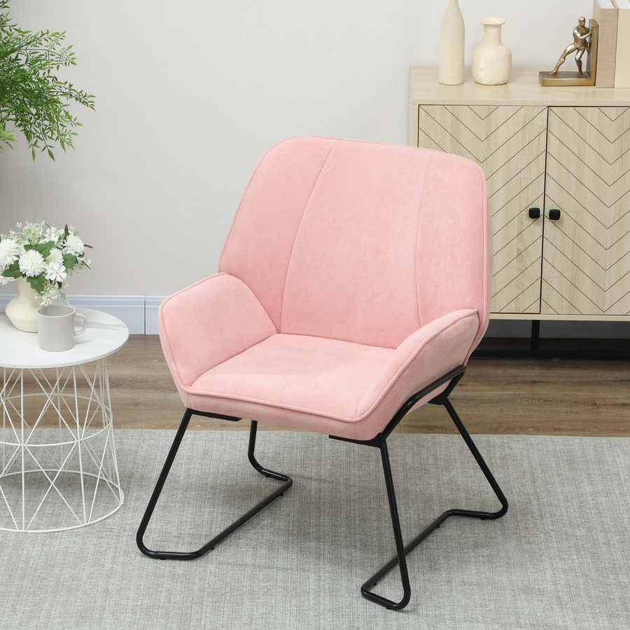 HOMCOM Moderner Loungesessel aus Samt mit Metallbeinen in Rosa - Bild 2