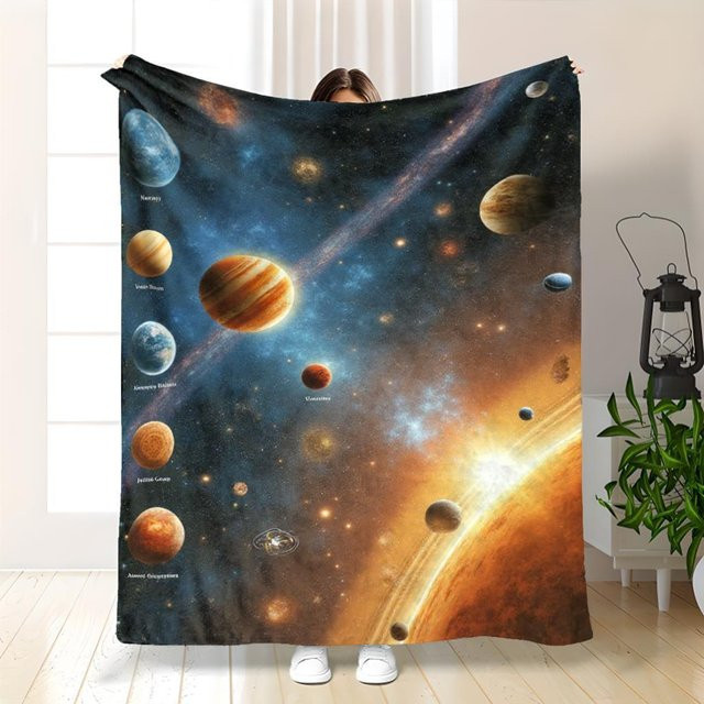 JMG Household Supplies Fleece Überwurf mit Weltraum Galaxie Design, Sonnensystem Planeten und Sterne, Mehrfarbig, Breite: 173 cm, Tiefe: 218 cm - Bild 1