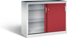 C+P Schiebetürenschrank Acurado aus Stahl mit Rubinrot Front und Lichtgrau Korpus, H x B x T: 100 x 120 x 50 cm - Bild 1