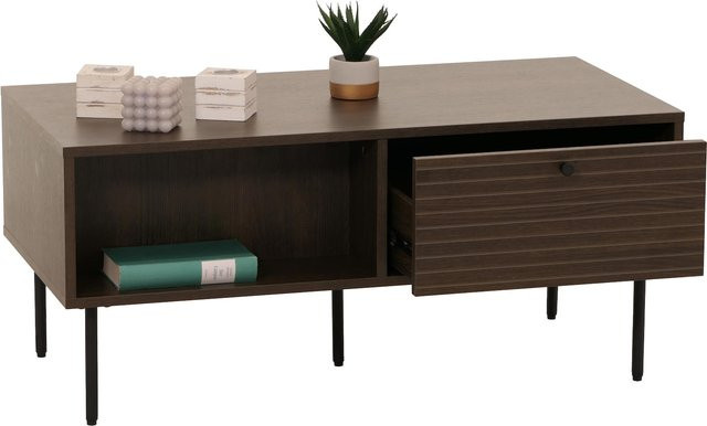 Couchtisch MCW-N78 im skandinavischen Stil aus Metall und Holz in Dunkelbraun, B/T/H: 100 x 45 x 50 cm - Bild 1