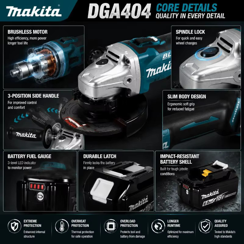 Makita DGA404 18V Akku-Winkelschleifer mit bürstenlosem Motor und 125 mm Scheibendurchmesser - Bild 4