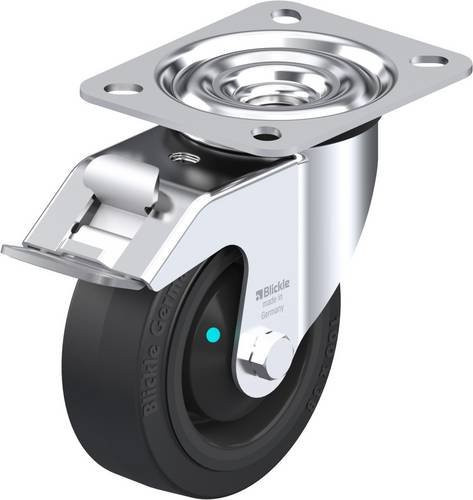 Blickle Lenkrolle LE-POEV 100KAD-FI mit Feststeller in Schwarz und Silber, Rad-Durchmesser: 100 mm, Tragfähigkeit: 150 kg - Bild 1