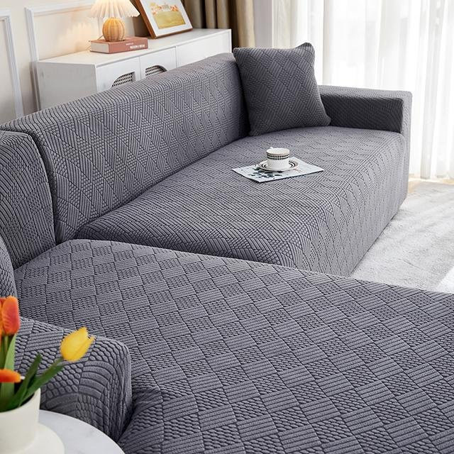 Airldianer Jacquard-Ecksofa-Schonbezug für 4-Sitzer, dehnbar und rutschfest, Farbe: Grau, Breite: 235-300 cm - Bild 1