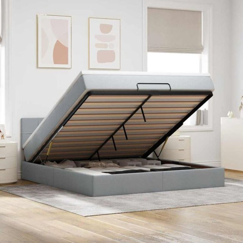 Modernes Polsterbett Vidaxl mit Matratze und LED-Beleuchtung in Hellgrau, B/T: 160 x 200 cm - Bild 1
